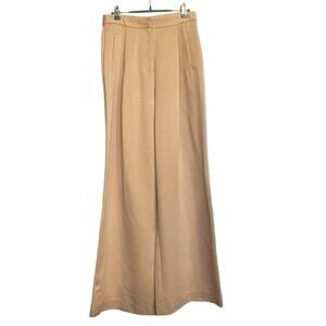 Happy X Nature‎ Pants Wide Leg Beige Textured Trousers Sz 4 Pleated High Waisted
